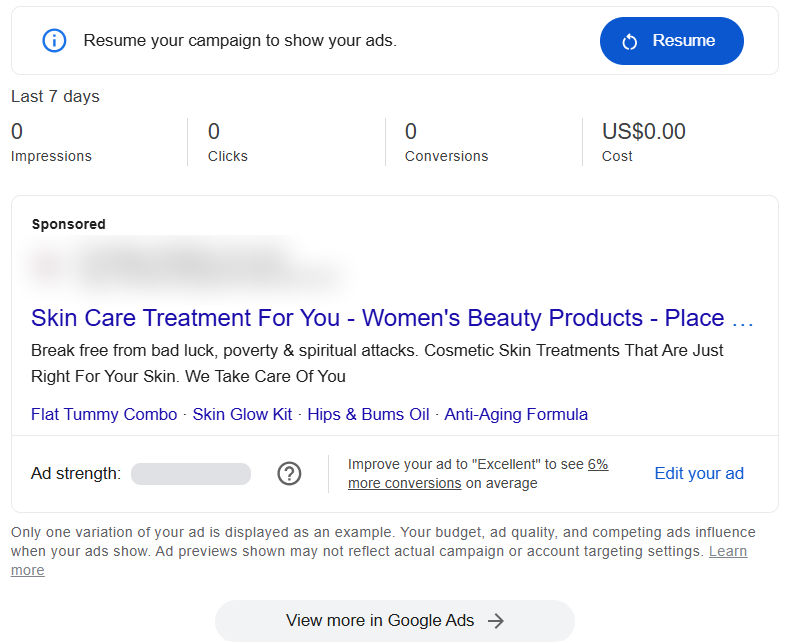 Baseline Before: 0 Impressions, 0 Clicks, $0.00 Ad Spend